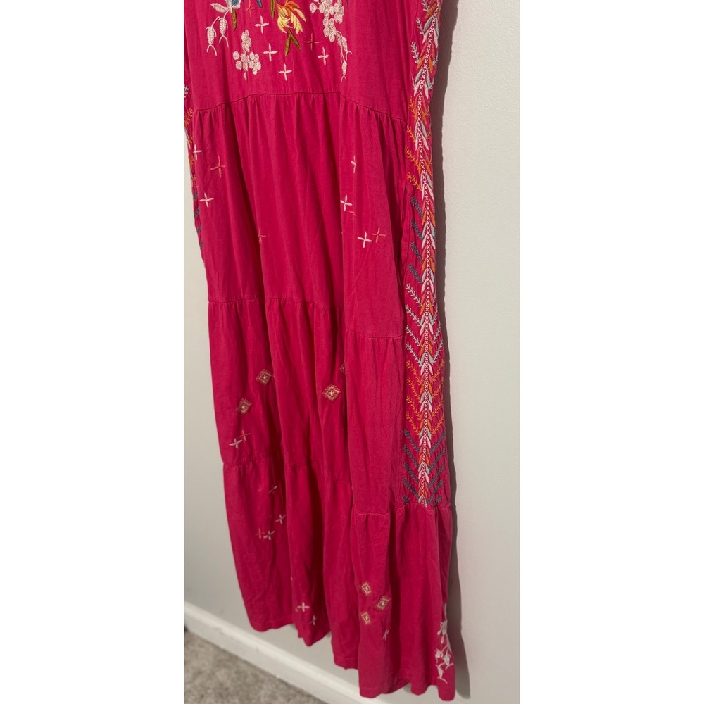Johnny Was Ceretti Pink Embroidered Tiered Maxi Dress Womens XL Cotton J37723-4 - Picture 4 of 15